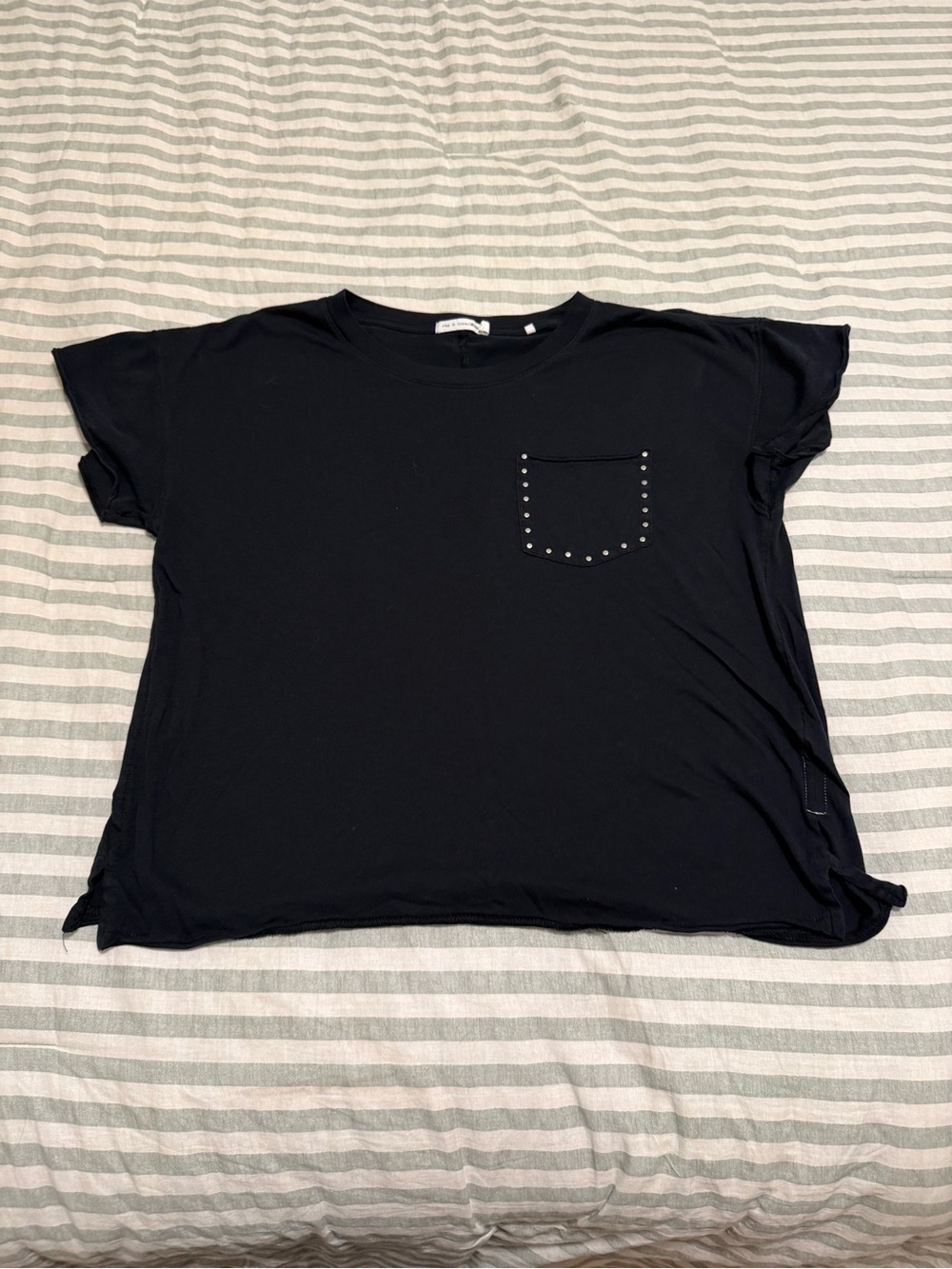 rag & bone Black Short Sleeve Tee with Studded Pocket
